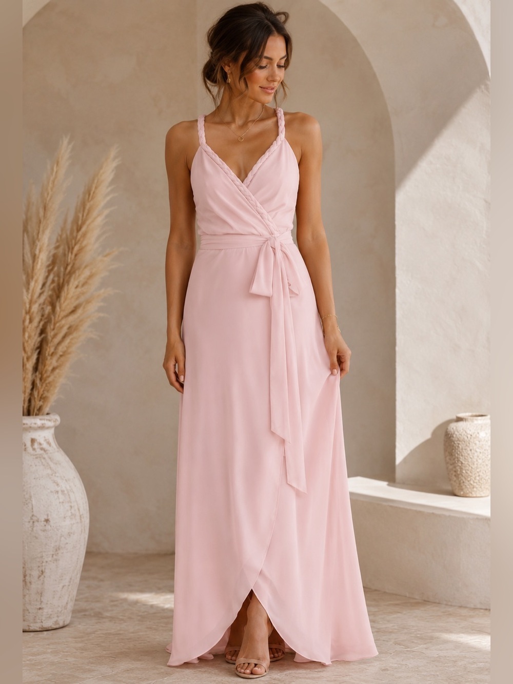 Ceremony Joanna August Bridesmaid Dress Large Blush Pink Wrap Maxi